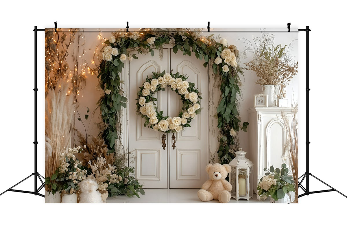 Cake Smash Photography Backdrops Rustic Rose Wreath Backdrop GQ6-319