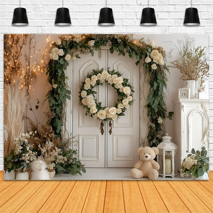 Cake Smash Photography Backdrops Rustic Rose Wreath Backdrop GQ6-319