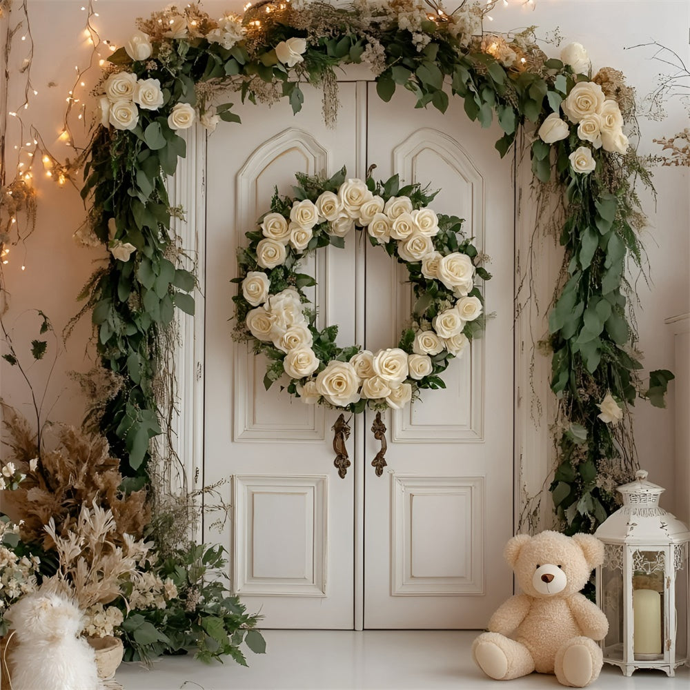 Cake Smash Photography Backdrops Rustic Rose Wreath Backdrop GQ6-319