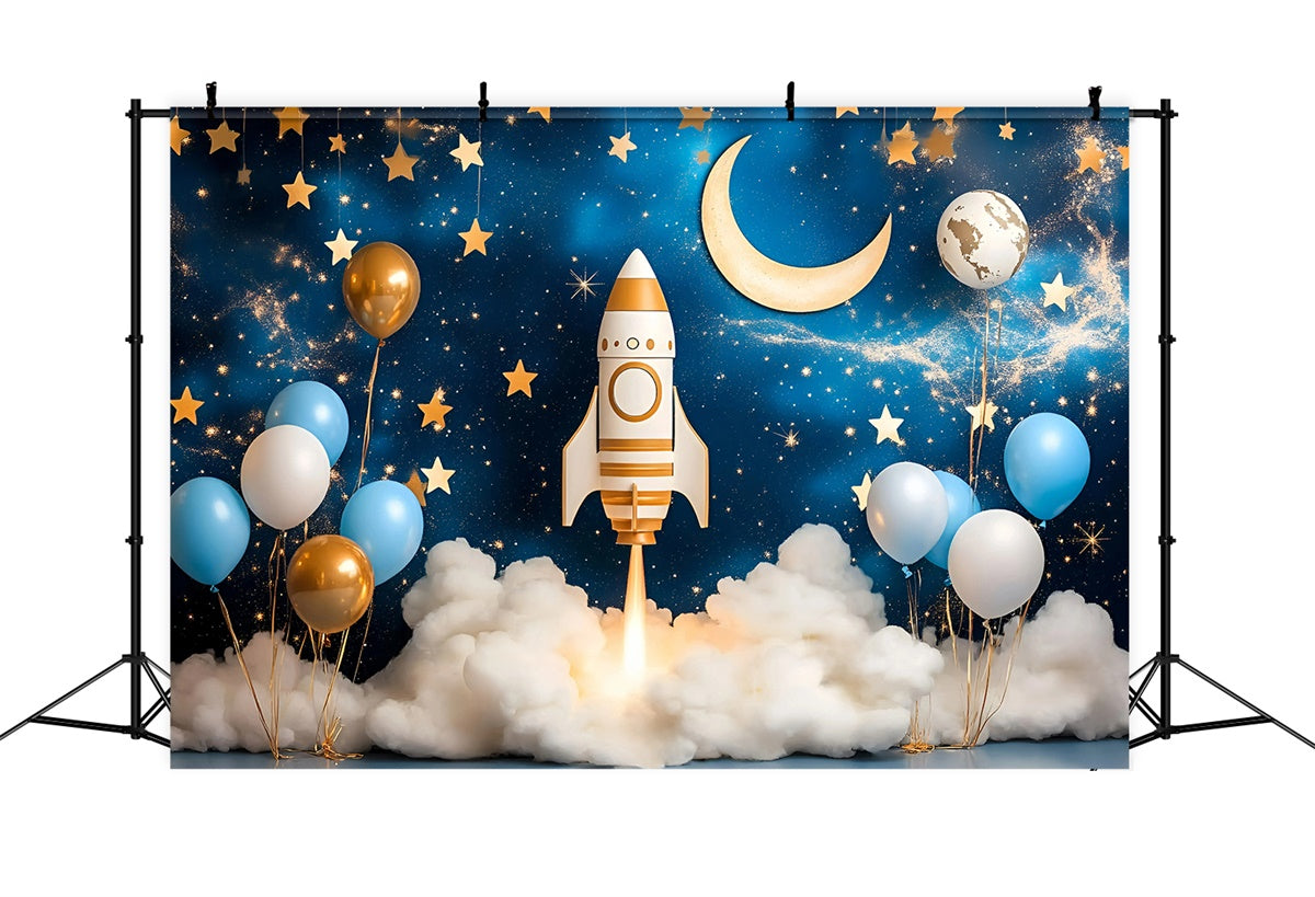 Cake Smash Backdrop Boy Rocket Star Galaxy Backdrop GQ6-332