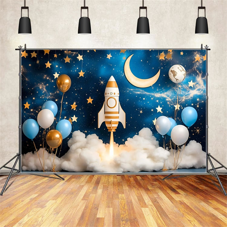Cake Smash Backdrop Boy Rocket Star Galaxy Backdrop GQ6-332