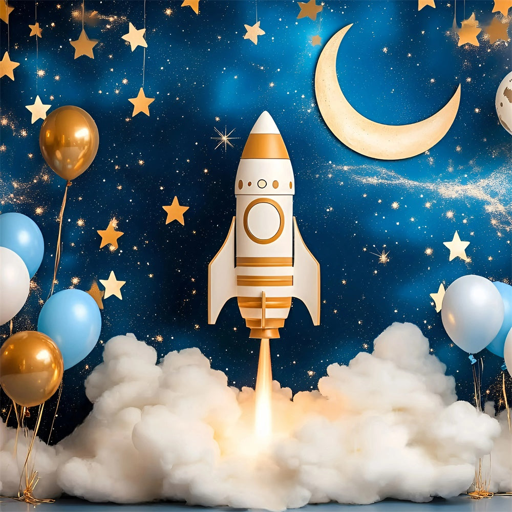 Cake Smash Backdrop Boy Rocket Star Galaxy Backdrop GQ6-332