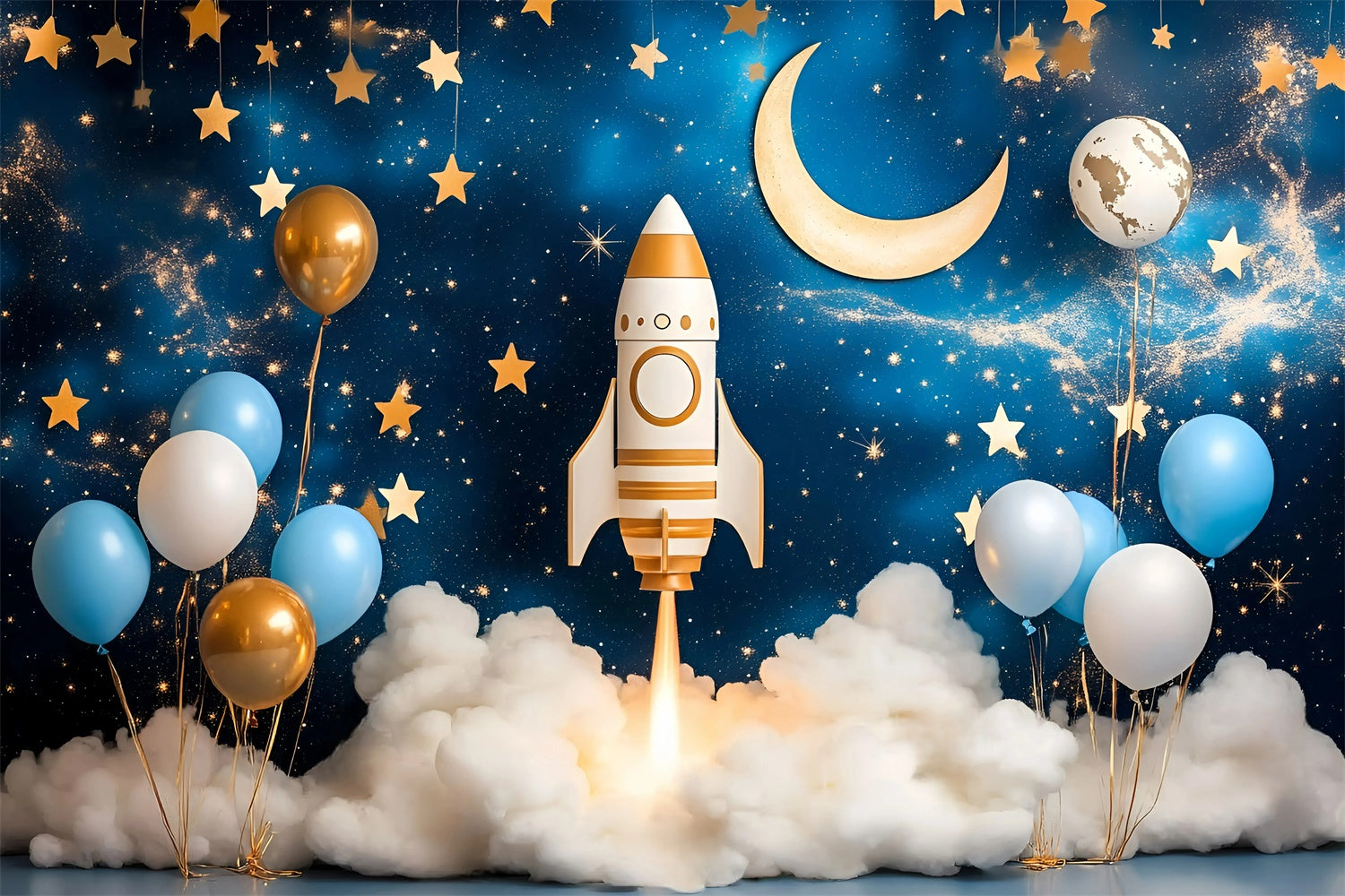 Cake Smash Backdrop Boy Rocket Star Galaxy Backdrop GQ6-332