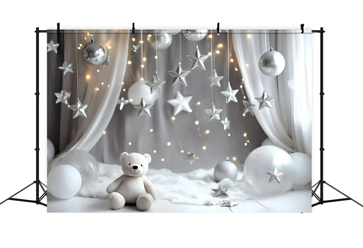 Cake Smash Photography Backdrop Silver Star Bear Backdrop GQ6-333