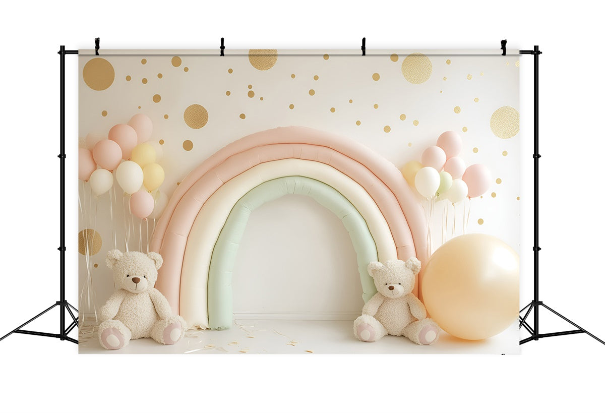 Backdrop For Birthday Pastel Rainbow Bear Backdrop GQ6-336