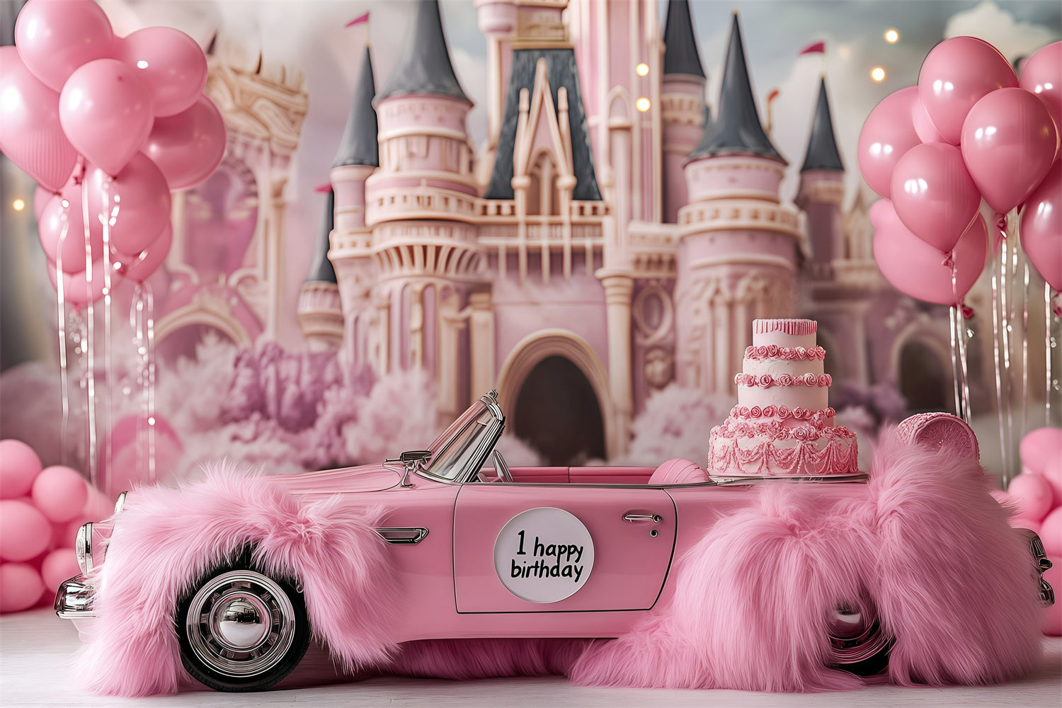 Cake Photography Backdrops Pink Convertible Castle Backdrop GQ6-341