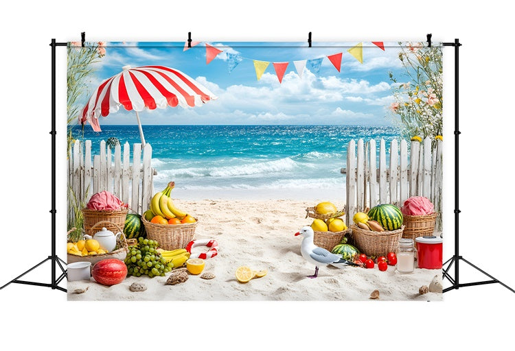 Tropical Beach Backdrop Fruit Stand Seaside Summer Backdrops GQ6-4