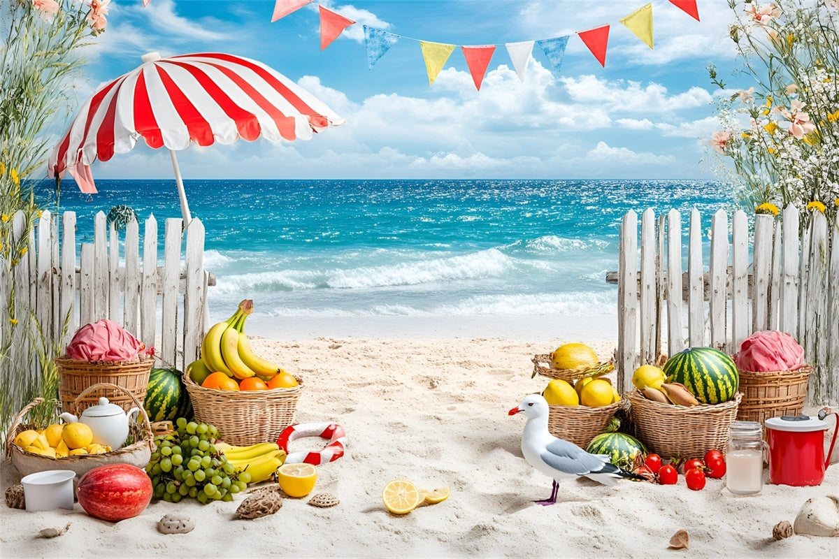 Tropical Beach Backdrop Fruit Stand Seaside Summer Backdrops GQ6-4