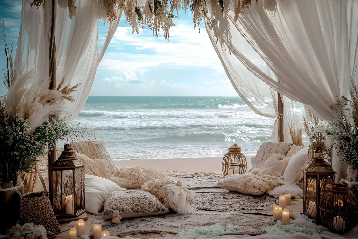 Boho Photo Backdrop Seaside Romance Retreat Summer Backdrop GQ6-45