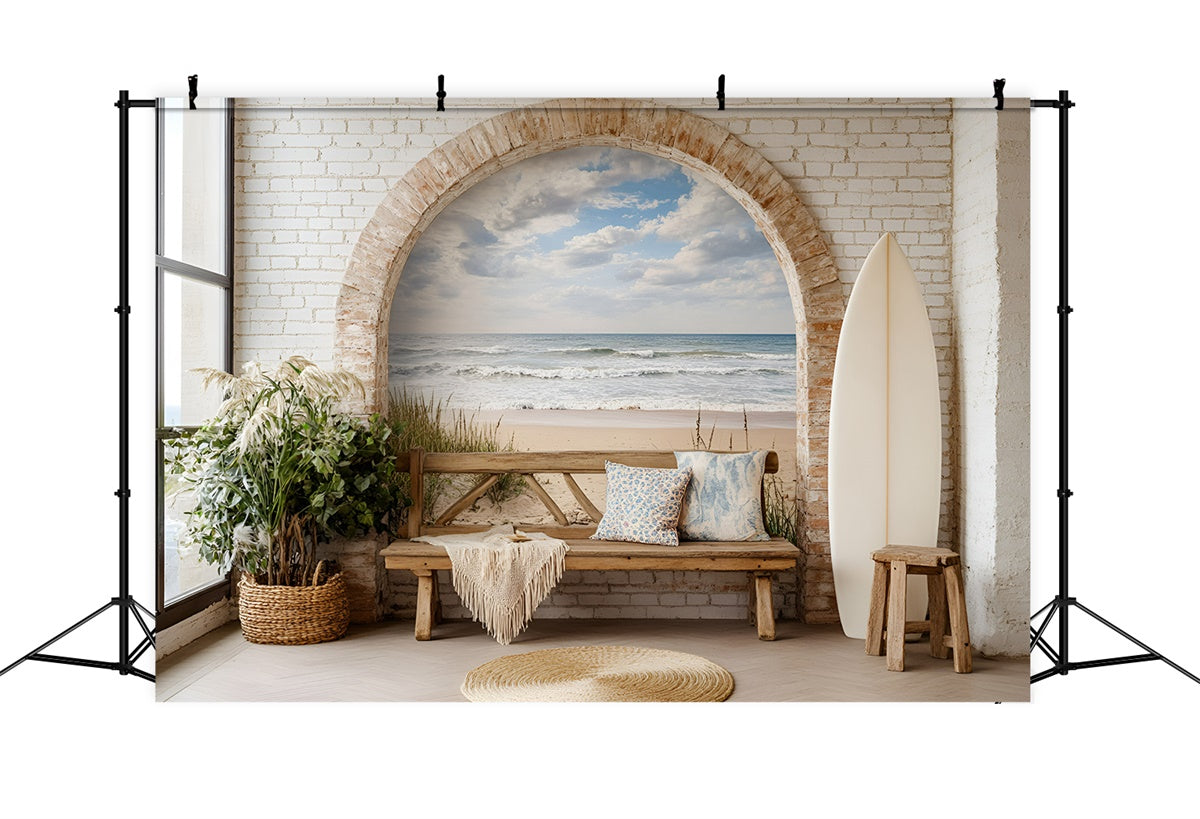 Boho Photography Backdrop Brick Arch Ocean Summer Backdrops GQ6-46