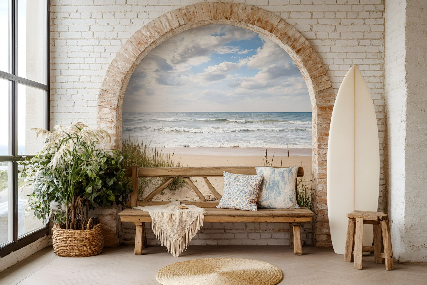 Boho Photography Backdrop Brick Arch Ocean Summer Backdrops GQ6-46