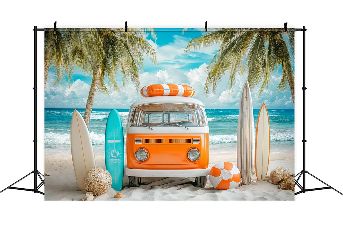 Beach Backdrop Photography Retro Surf Bus Summer Backdrop GQ6-5