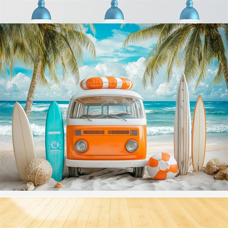 Beach Backdrop Photography Retro Surf Bus Summer Backdrop GQ6-5