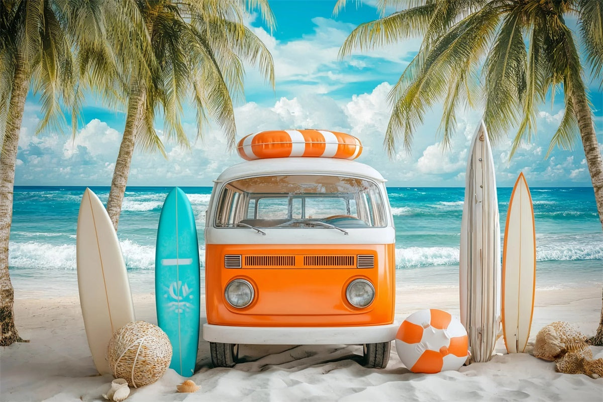 Beach Backdrop Photography Retro Surf Bus Summer Backdrop GQ6-5