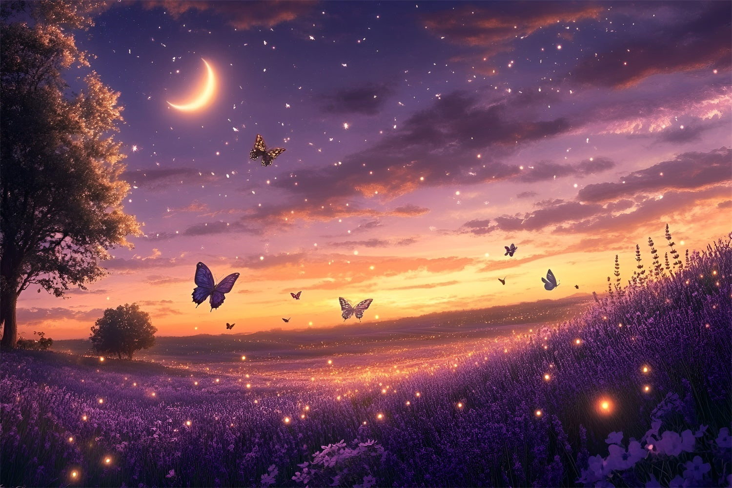 Lavender Backdrop Moonlit Butterfly Meadow Summer Photo Backdrop GQ6-50