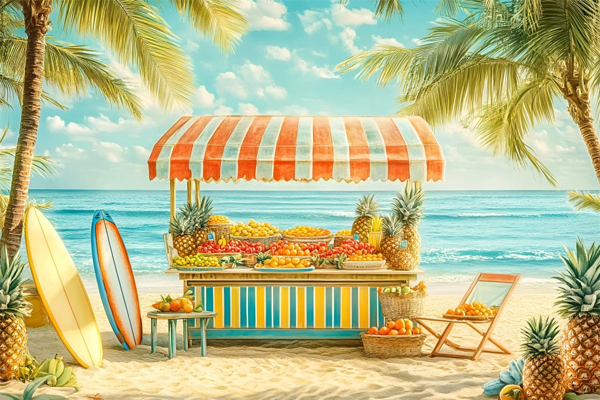 Tropical Beach Backdrop Surf Fruit Stand Summer Photo Backdrop GQ6-54