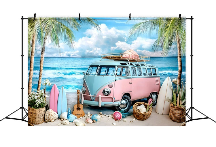Beach Theme Backdrop Guitar Beach Van Summer Backdrops GQ6-7