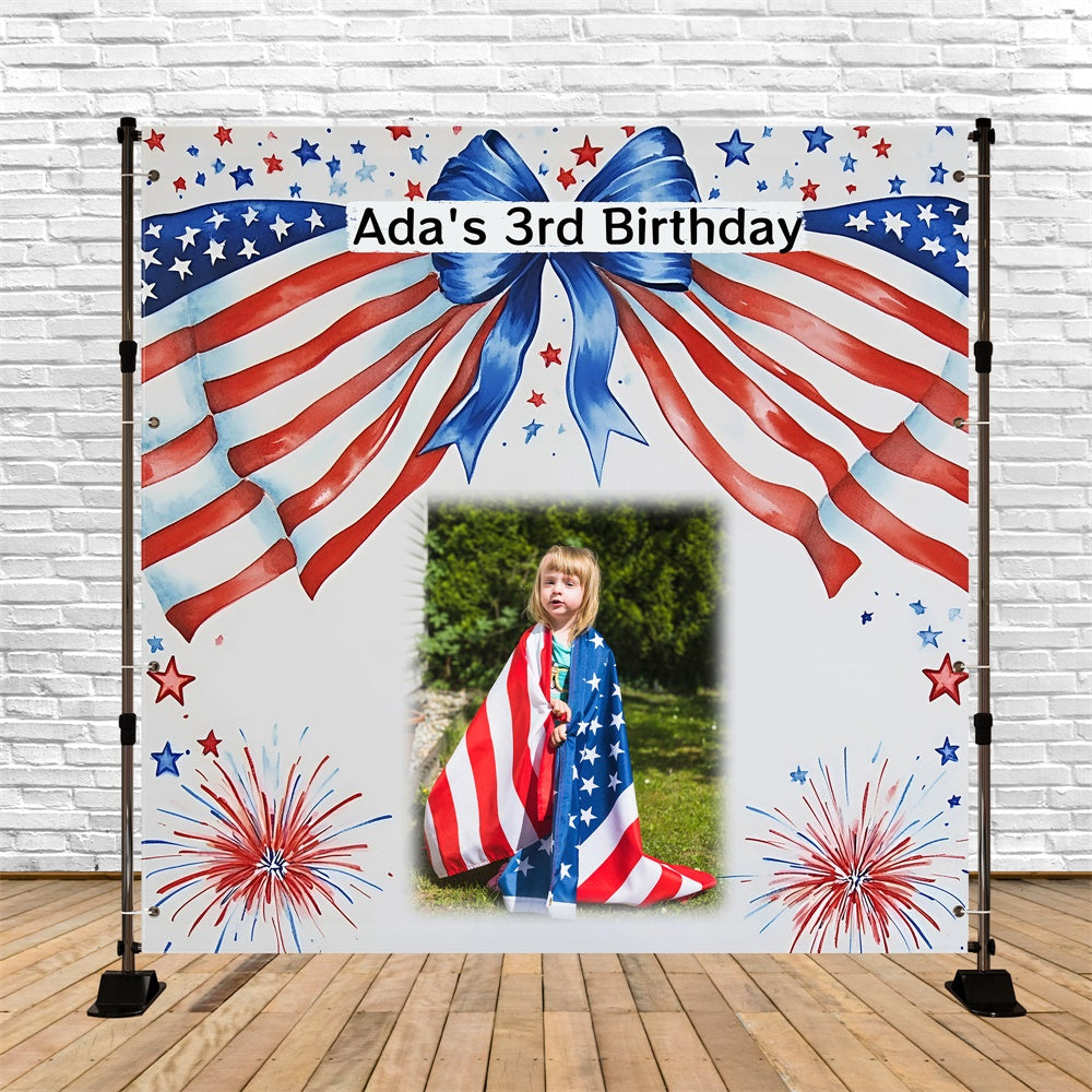 Birthday Backdrops Patriotic Bows Personalized Independence Day Backdrop GQ6-78