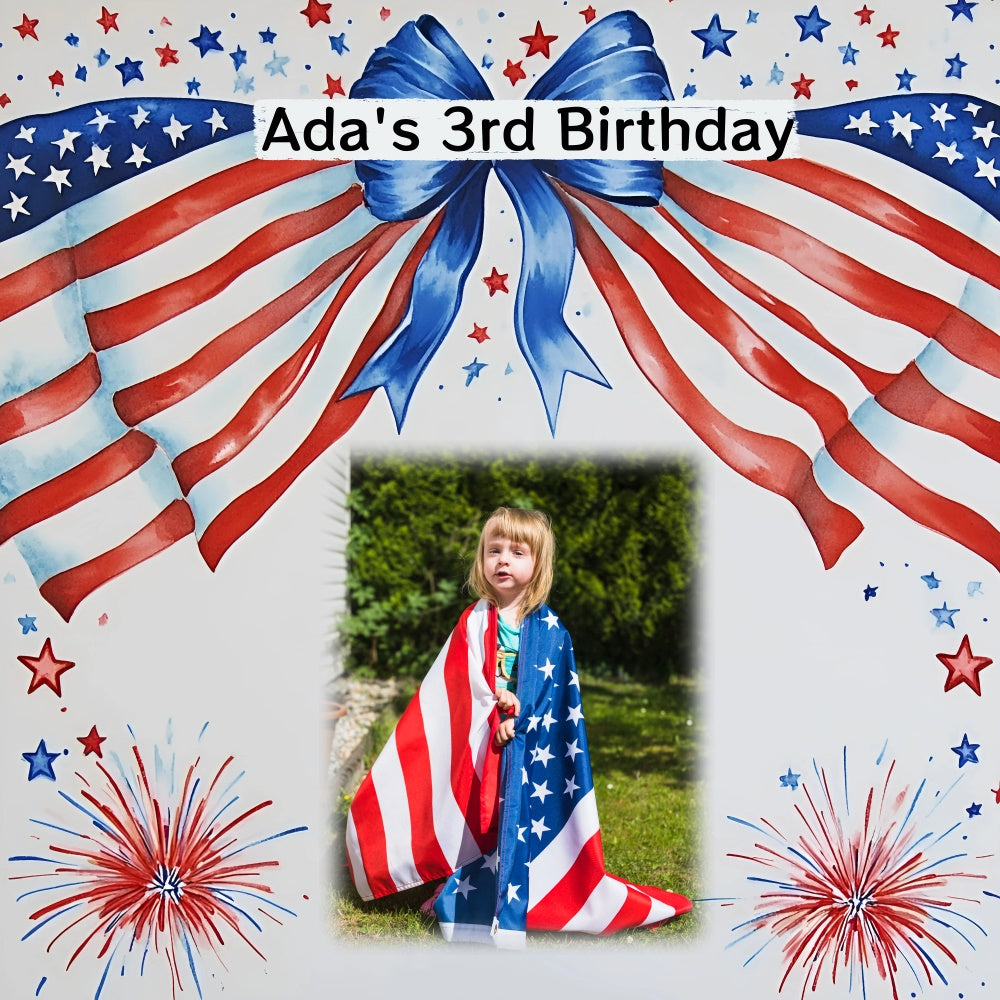 Birthday Backdrops Patriotic Bows Personalized Independence Day Backdrop GQ6-78