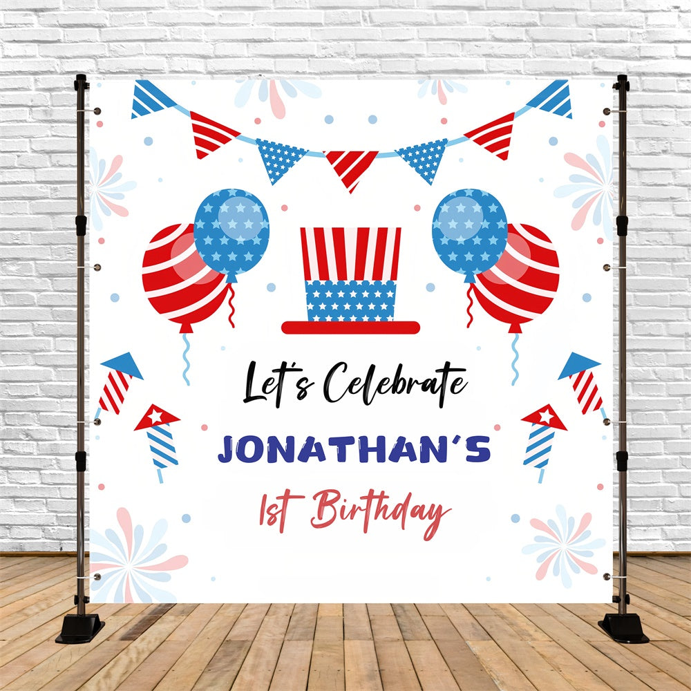 First Birthday Backdrop Patriotic Balloon Custom 4th of July Backdrop GQ6-79