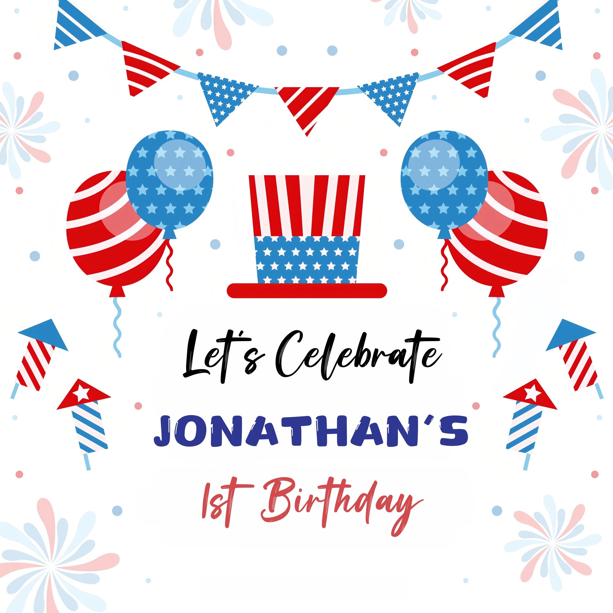 First Birthday Backdrop Patriotic Balloon Custom 4th of July Backdrop GQ6-79