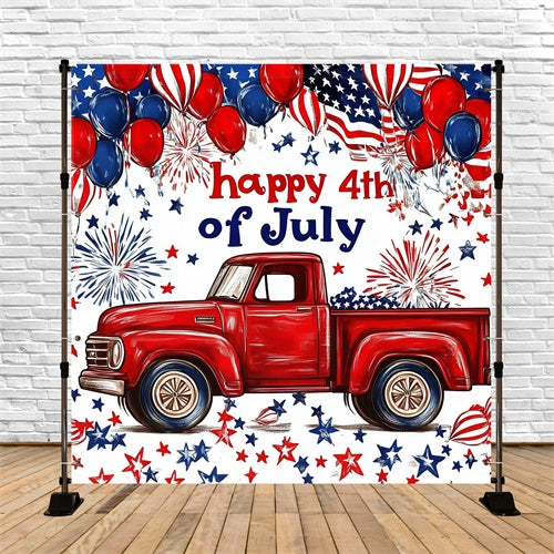 4th of July Backdrops Retro Red Truck Balloons Backdrop GQ6-94