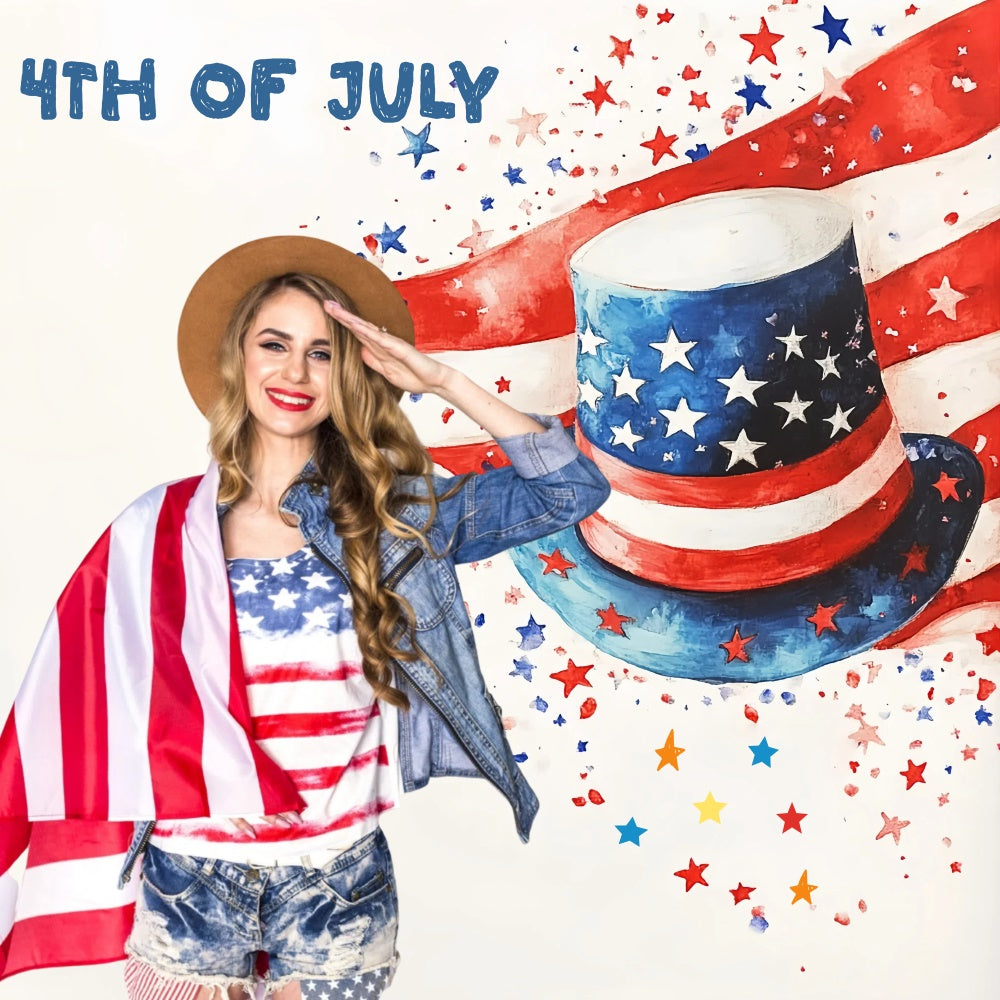 4th of July Photo Backdrop Patriotic Salute Smiles Custom Backdrop GQ6-97