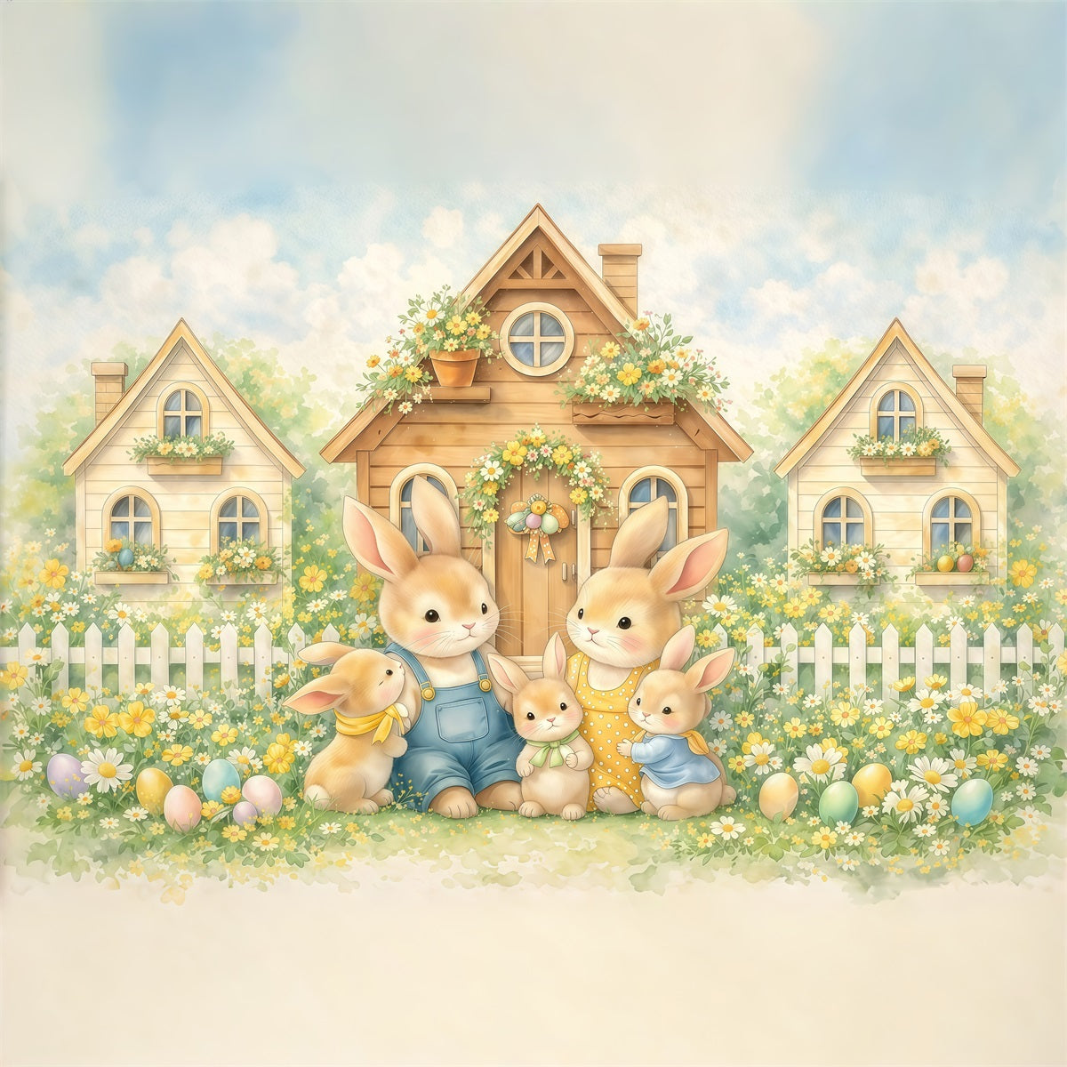 Peter Rabbit Backdrop Storybook Bunny Family Village Easter Photoshoot Backdrop GQ61-15