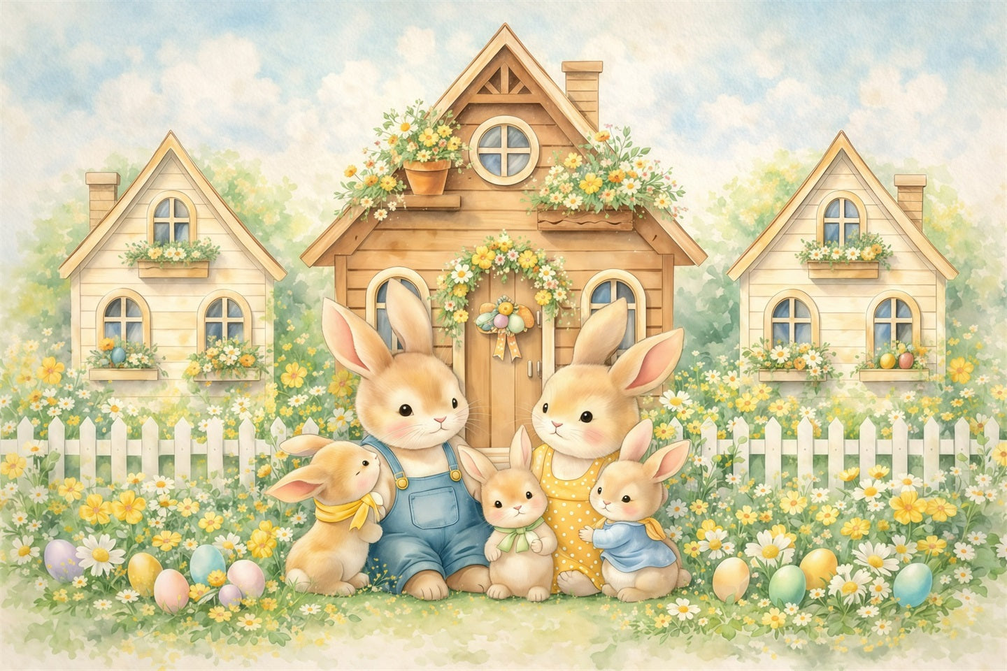 Peter Rabbit Backdrop Storybook Bunny Family Village Easter Photoshoot Backdrop GQ61-15