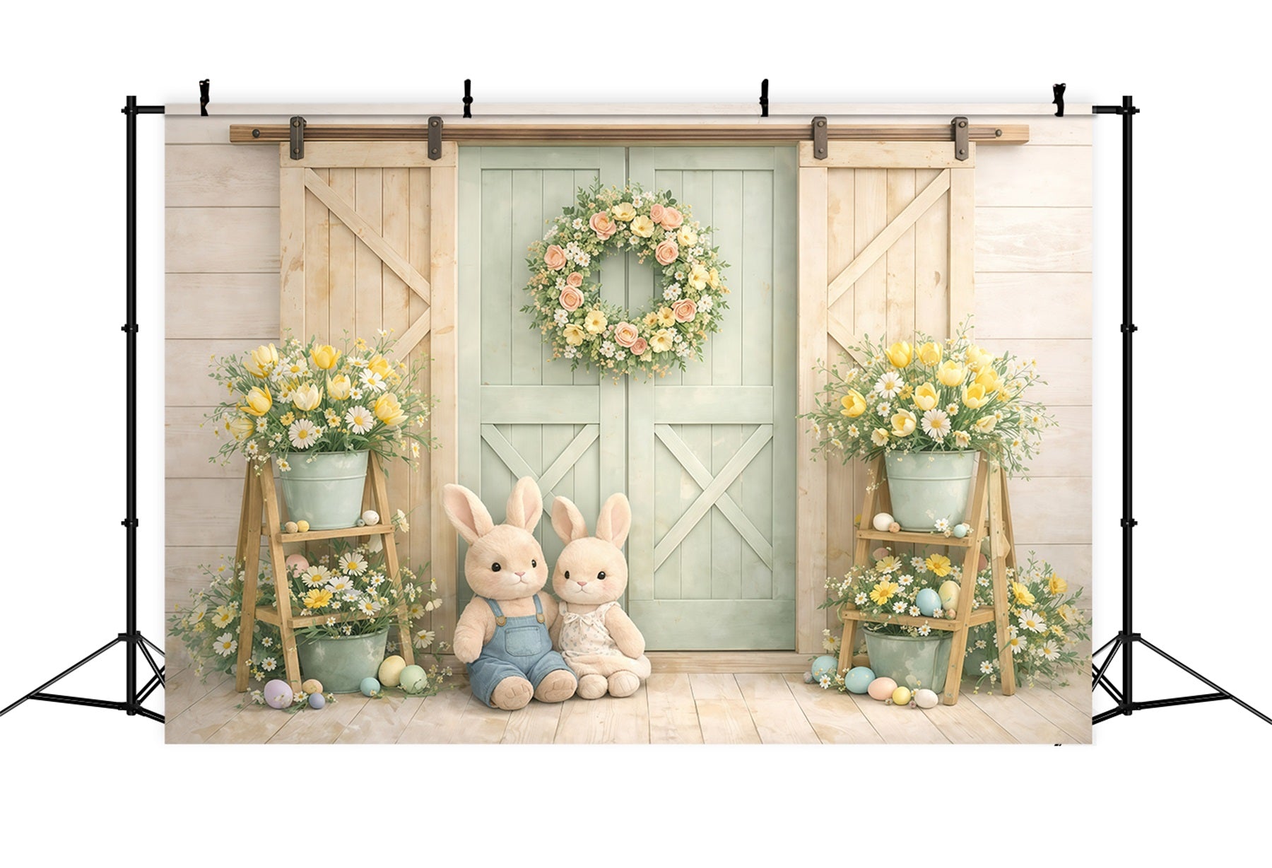 Peter Rabbit Photo Backdrop Pastel Bunny Barn Doors Easter Picture Backdrop Ideas GQ61-16
