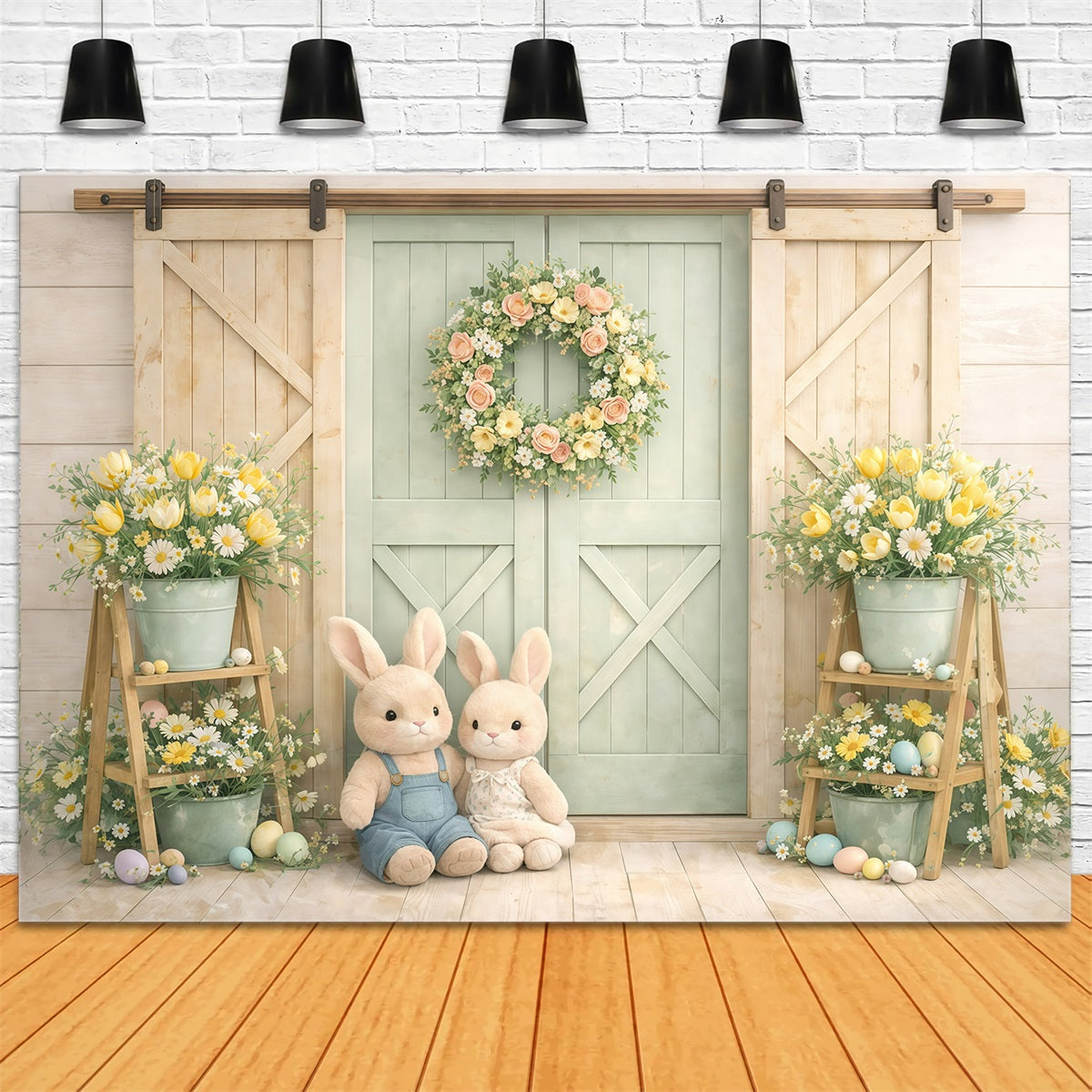 Peter Rabbit Photo Backdrop Pastel Bunny Barn Doors Easter Picture Backdrop Ideas GQ61-16