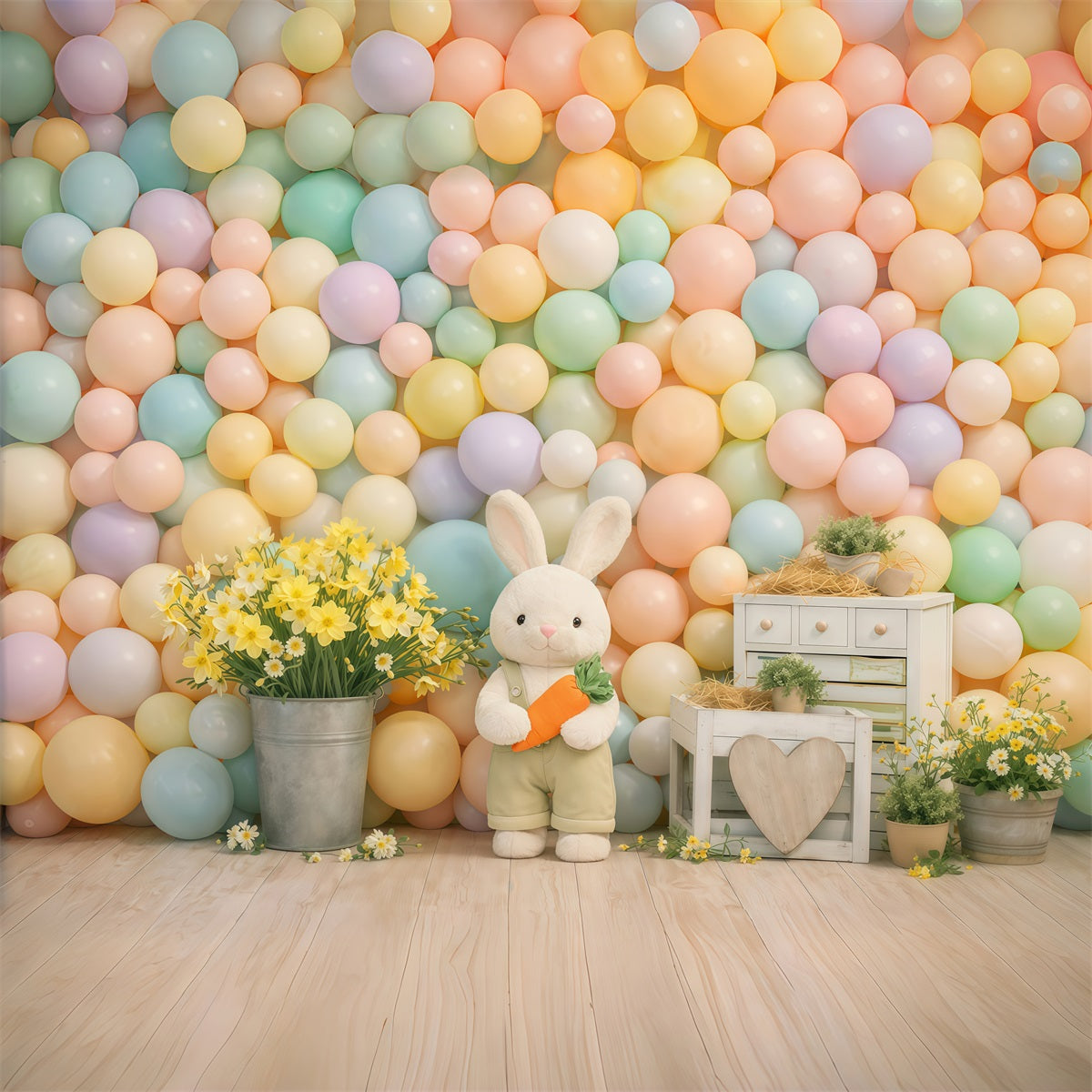 Easter Balloon Backdrop Ideas Pastel Macaron Bunny Daisies Easter Theme Backdrop GQ61-23