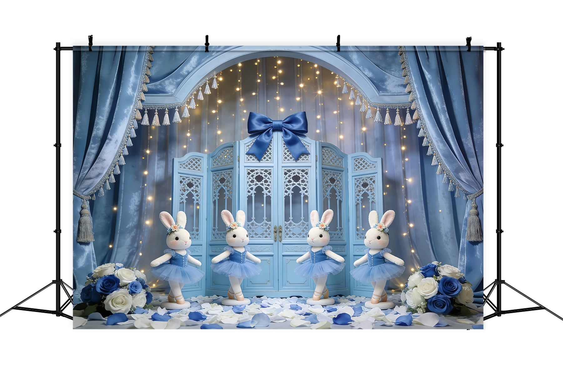 Bunny Backdrop Ideas Blue Curtain Ballet Stage Backdrop For Easter Pictures GQ61-27