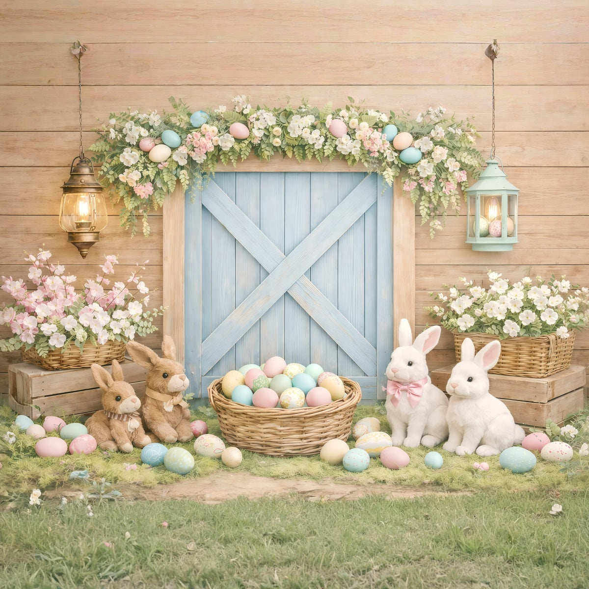 Easter Baby Backdrop Rustic Bunny Barn Door Easter Photography Backdrop GQ61-28