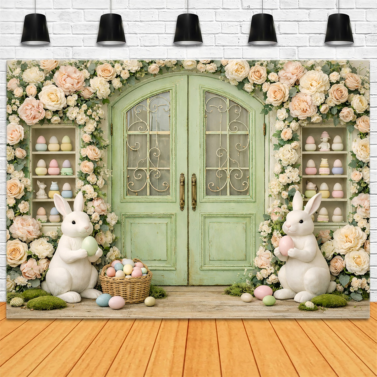 Photography Easter Bunny Backdrop Vintage Garden Wreath Doorway Easter Theme Backdrop GQ61-29