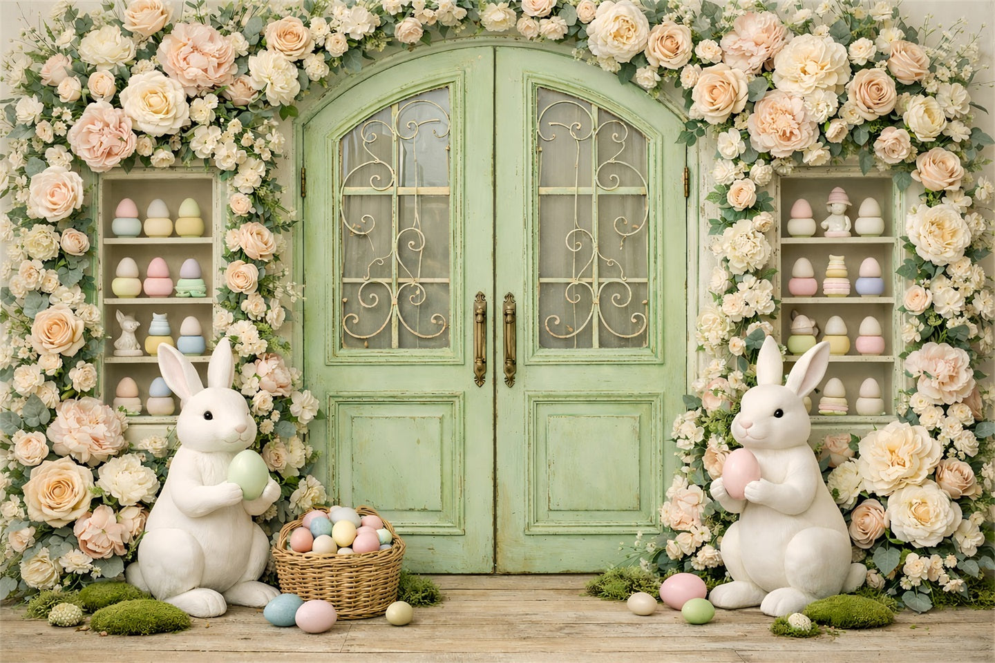 Photography Easter Bunny Backdrop Vintage Garden Wreath Doorway Easter Theme Backdrop GQ61-29