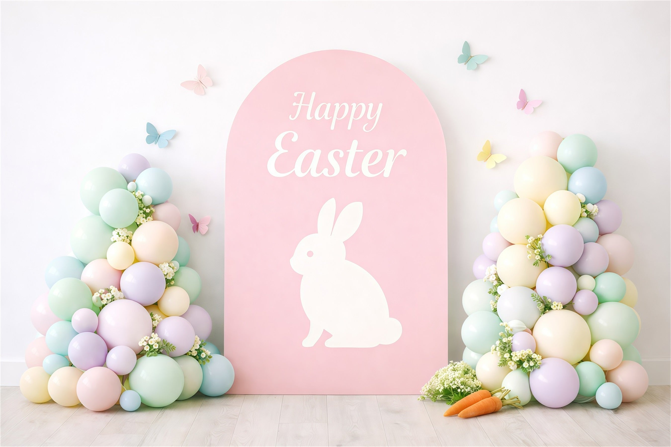 Easter Backdrop Balloons Pastel Macaron Bunny Arch Happy Easter Photo Backdrop GQ61-30
