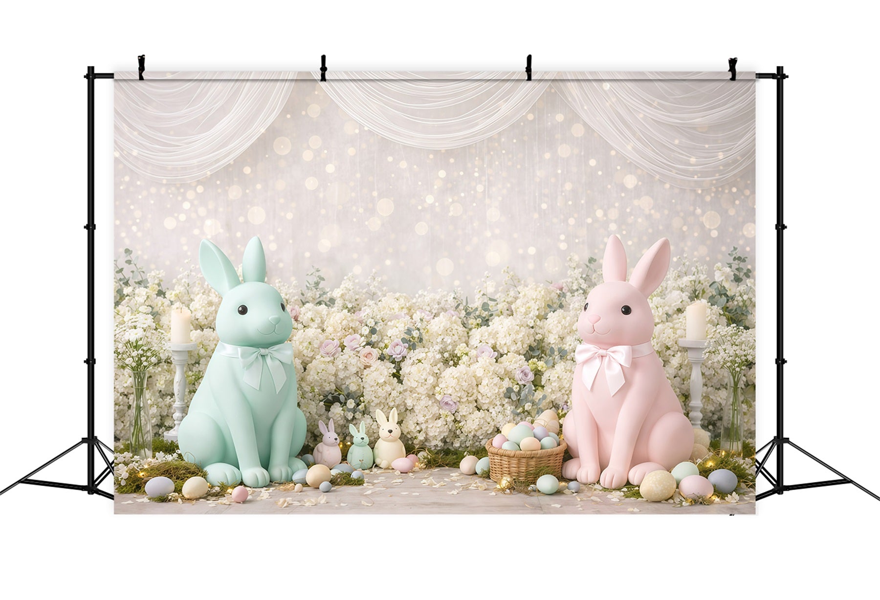 Pastel Easter Backdrop Bunny Flower Bokeh Spots Photography Backdrop Easter GQ61-32