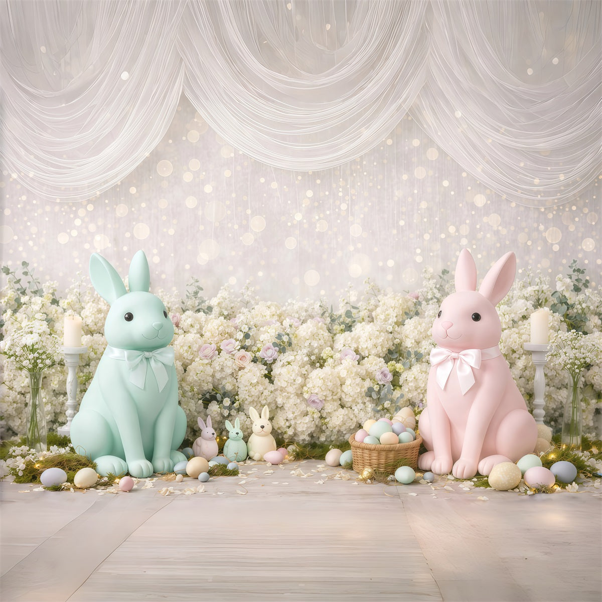 Pastel Easter Backdrop Bunny Flower Bokeh Spots Photography Backdrop Easter GQ61-32