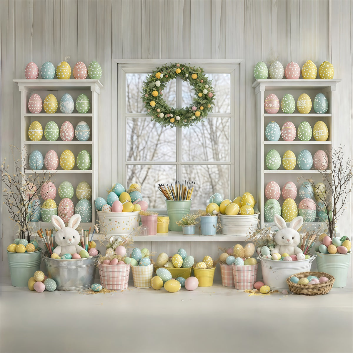 Easter Egg Photoshoot Backdrop Creamy Minimal Painting Room Simple Easter Backdrop GQ61-34