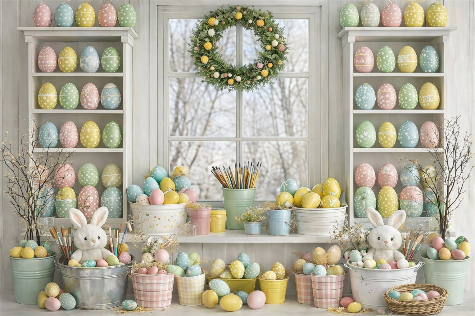 Easter Egg Photoshoot Backdrop Creamy Minimal Painting Room Simple Easter Backdrop GQ61-34