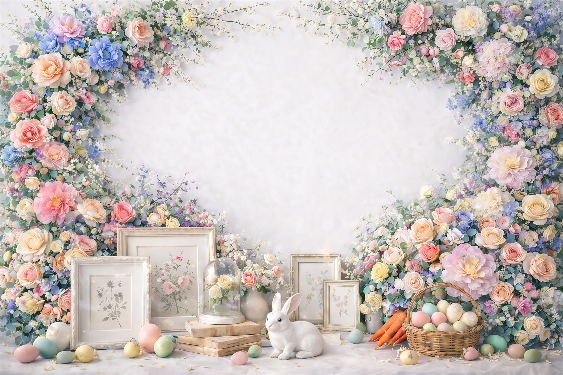 Easter Flower Backdrop Bunny Egg Creamy Minimal Easter Backdrop For Photos GQ61-37