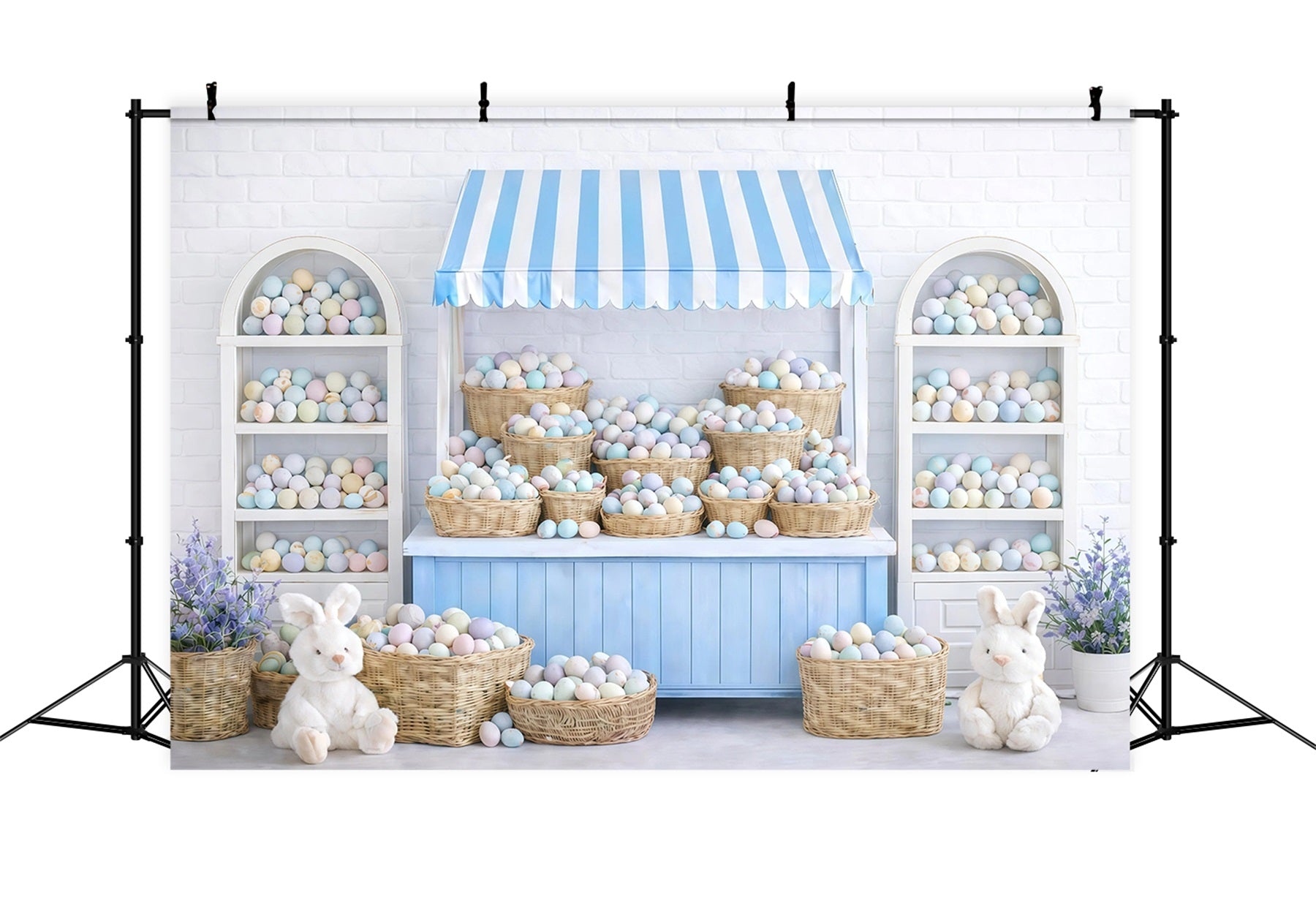Photography Easter Bunny Backdrop Pastel Egg Market Stall Backdrop For Easter GQ61-38