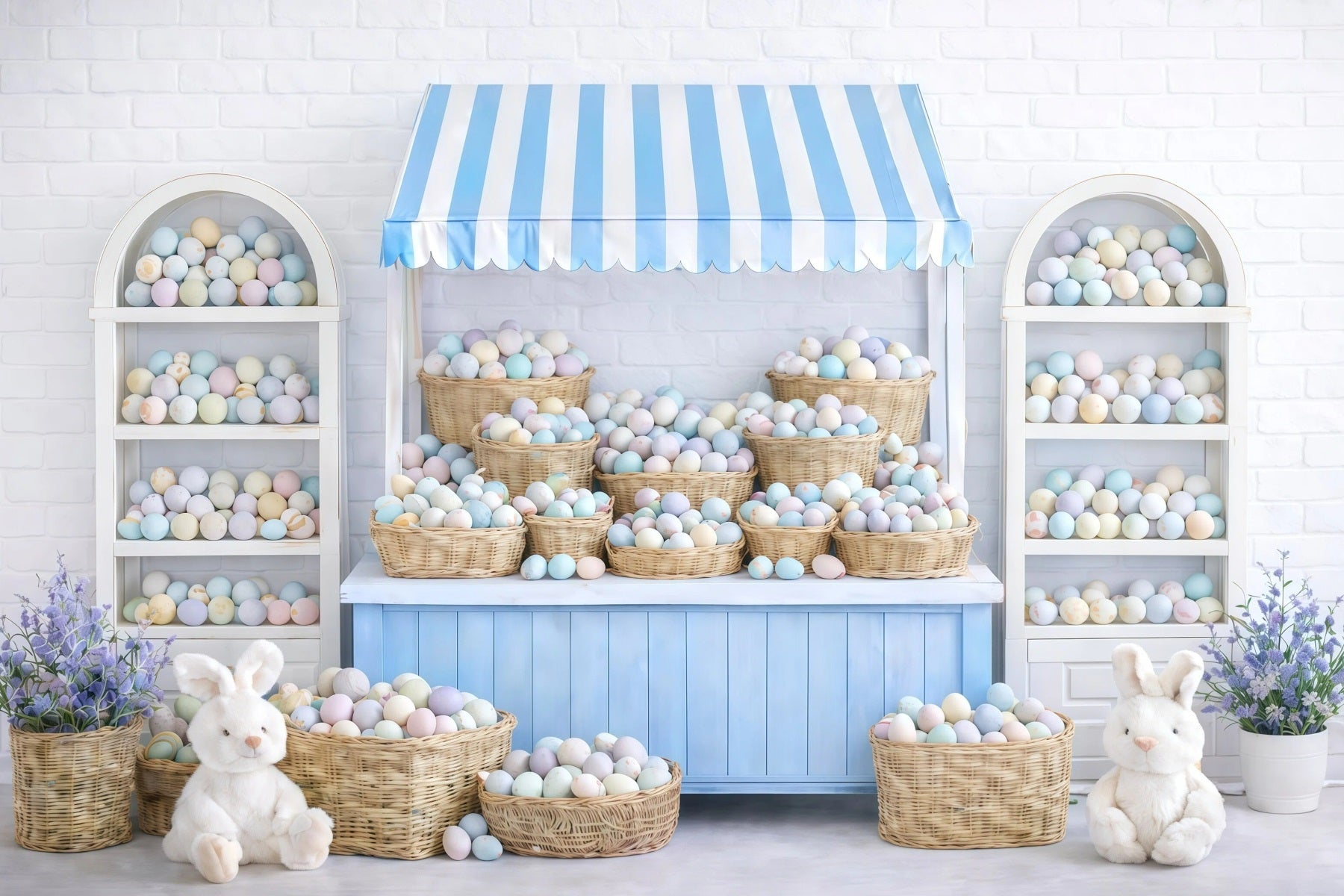 Photography Easter Bunny Backdrop Pastel Egg Market Stall Backdrop For Easter GQ61-38