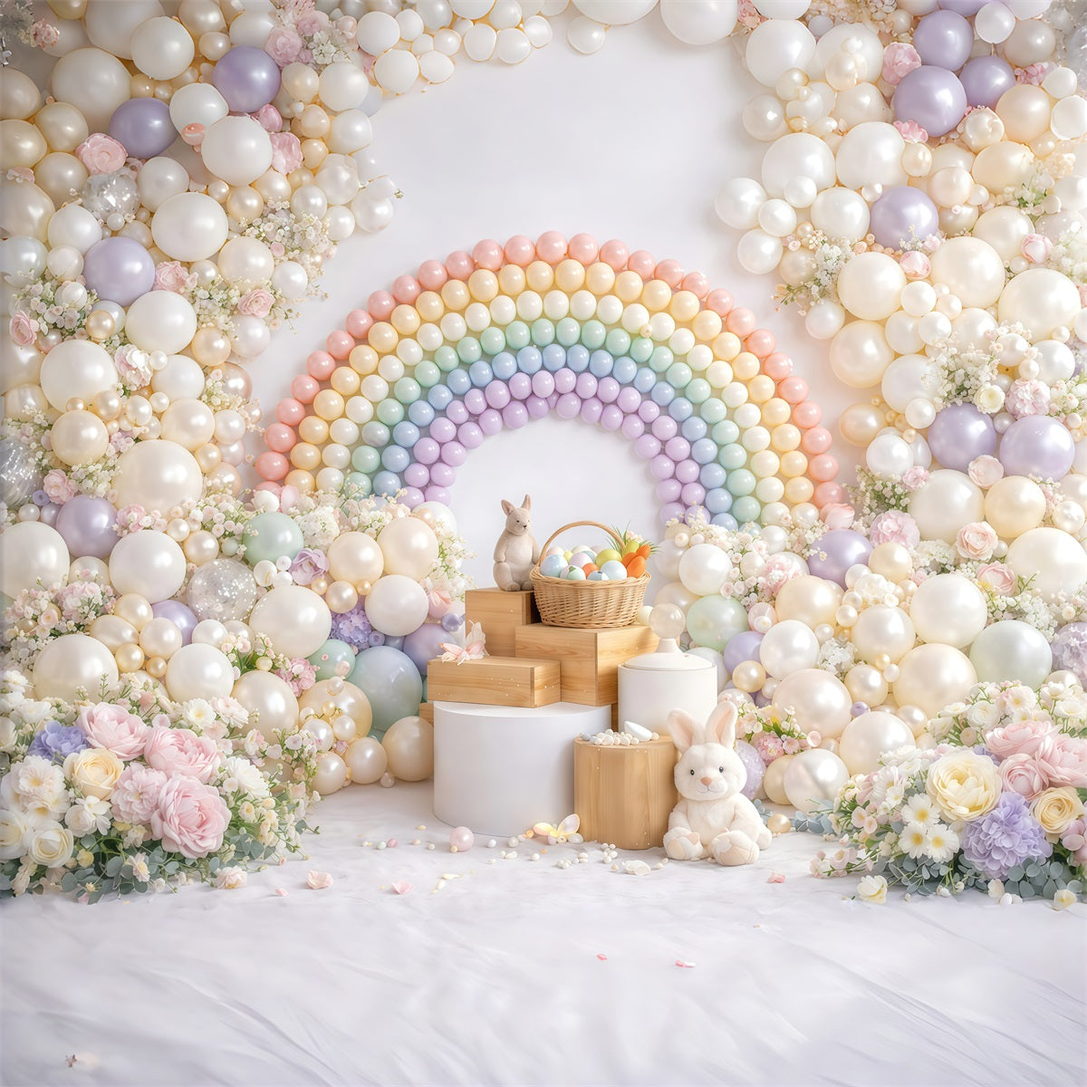 Easter Balloon Backdrop Ideas Pastel Macaron Rainbow Flower Easter Picture Backdrop Ideas GQ61-40