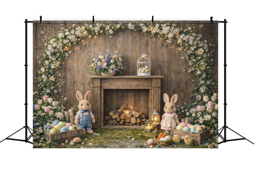 Peter Rabbit Backdrop Rustic Mantel Bunny Flowers Easter Backdrop For