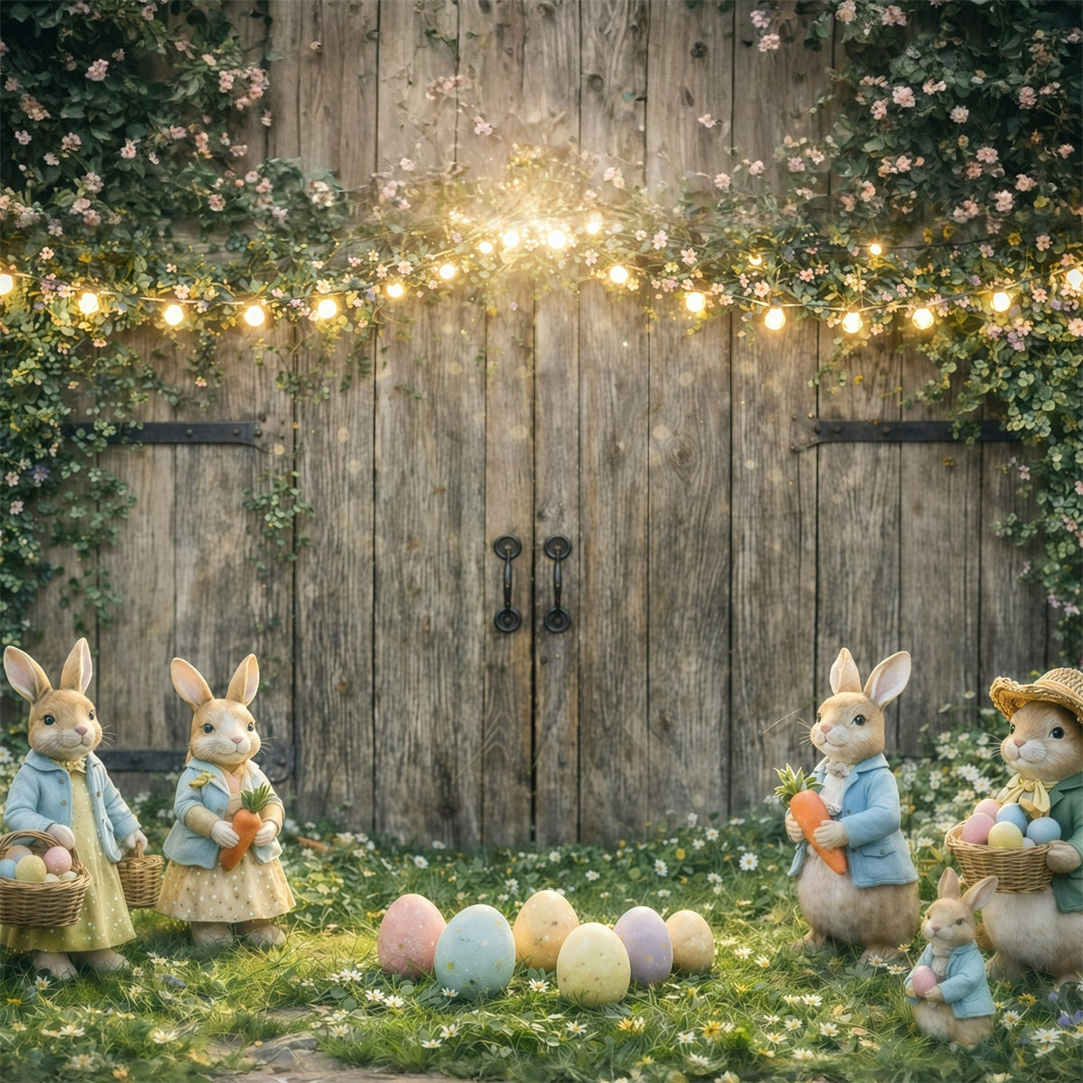 Peter Rabbit Photo Backdrop Rustic Bunny Egg Gathering Backdrops Easter GQ61-48