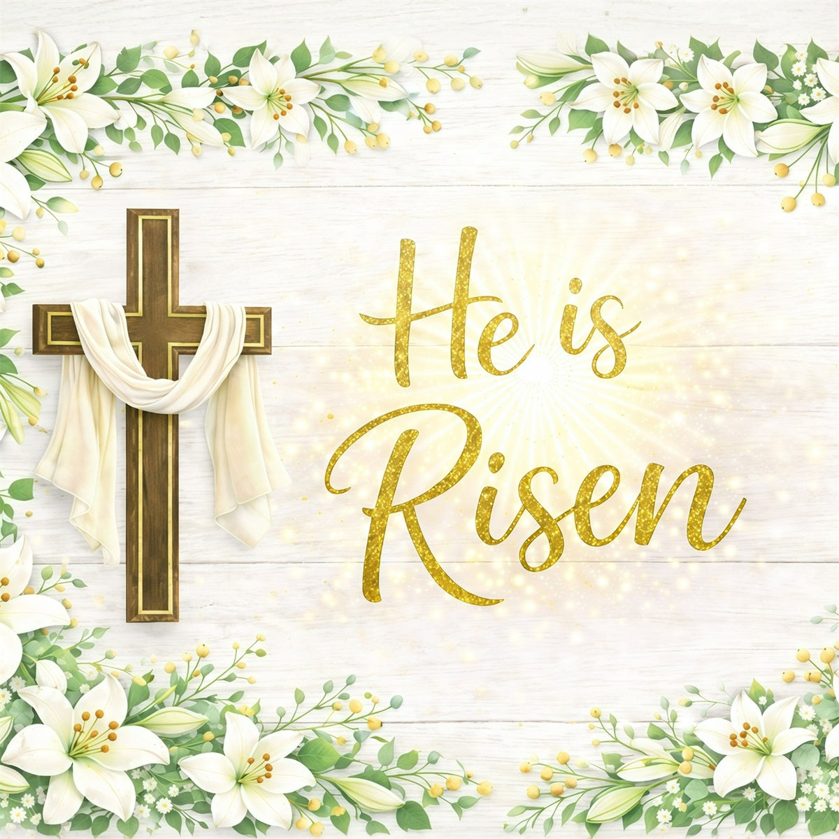 Easter Sunday Backdrop He Is Risen Corss Lily Photo Shoot Easter Backdrop GQ61-57