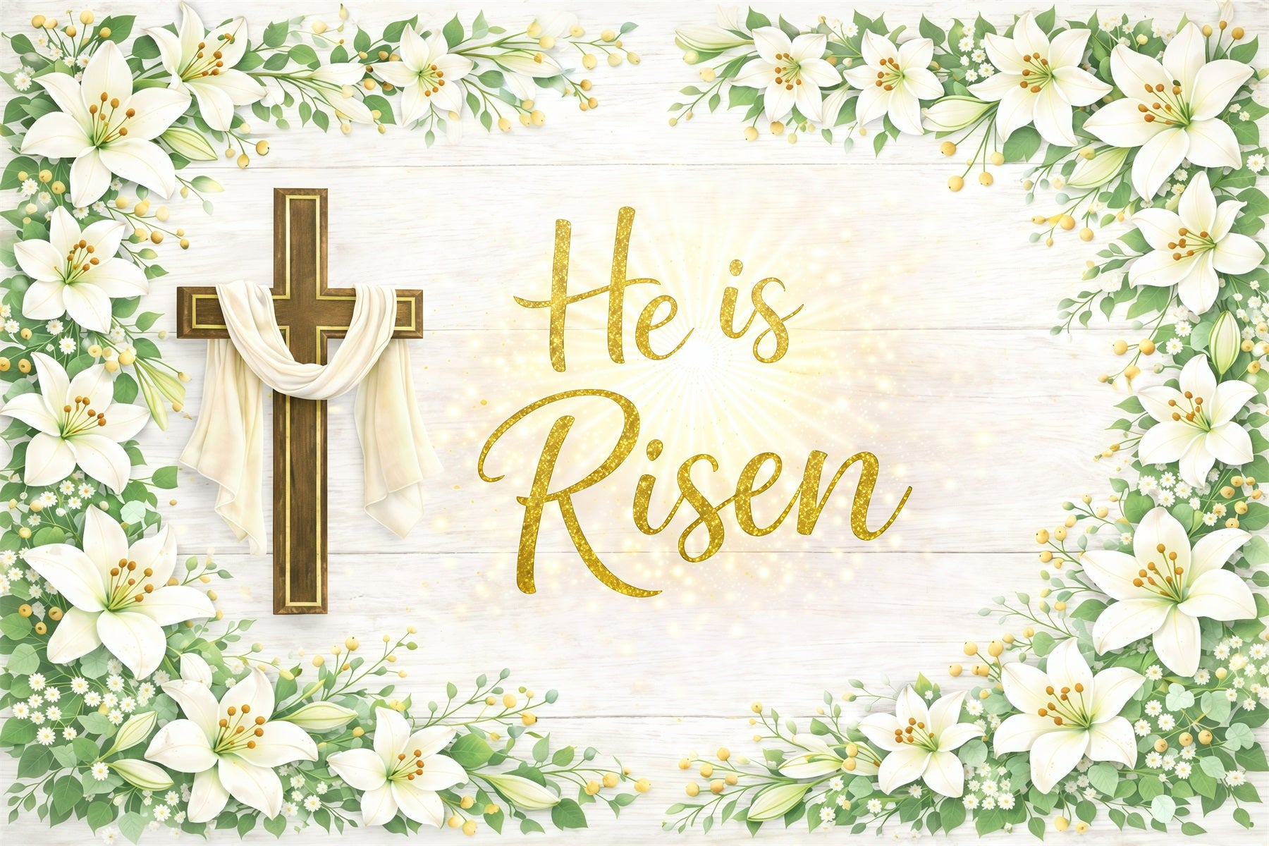 Easter Sunday Backdrop He Is Risen Corss Lily Photo Shoot Easter Backdrop GQ61-57