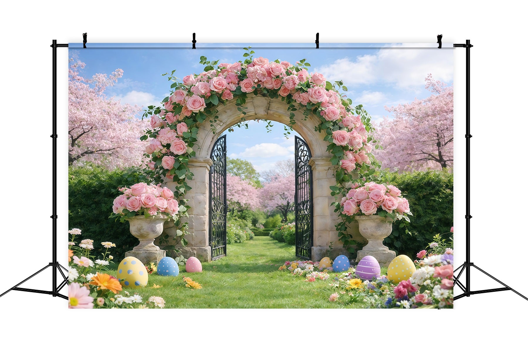 Easter Spring Garden Arch Backdrop Wildflower Bouquet Grass Easy Easter Backdrops GQ61-58